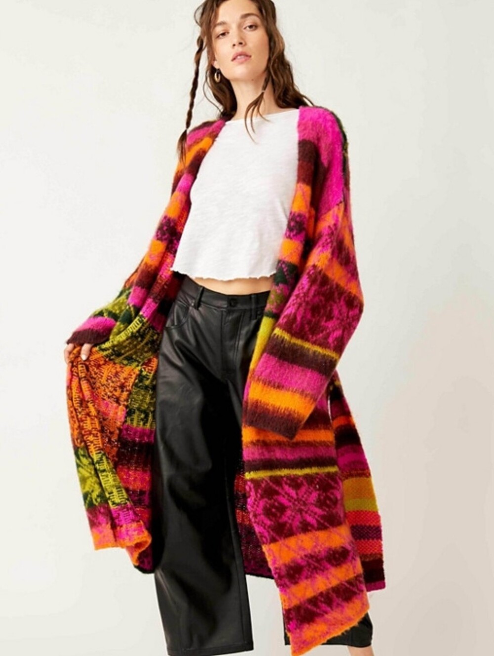 Free People $348 Colorful Long Knit Cardigan Sweater